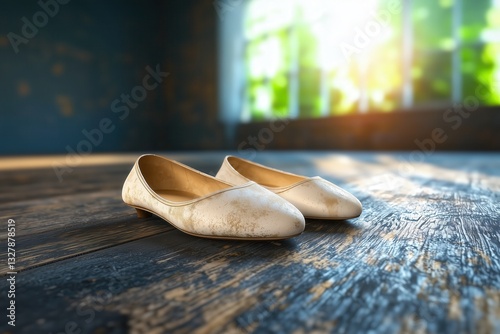 Worn Russian Ballet Slippers on Neutral Grey Background Elegance of Dance Captured in Time
