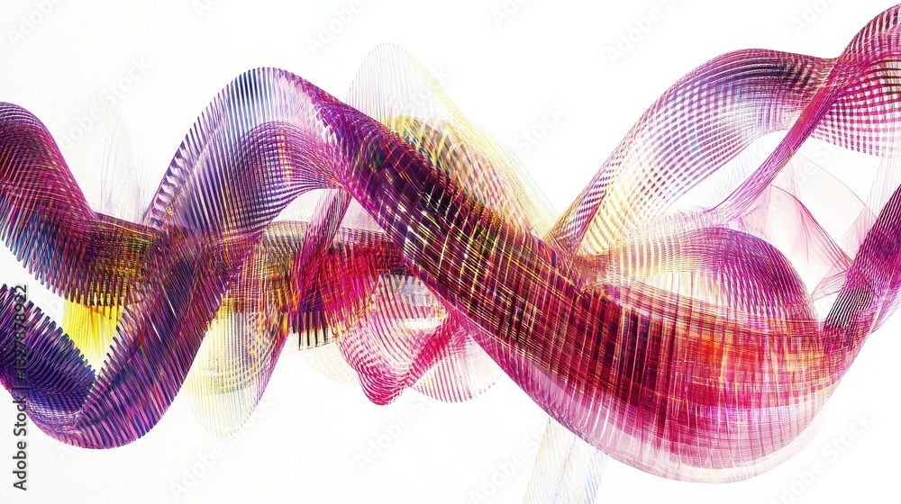 Fototapeta premium Digital DNA strands forming a cybernetic digital tone Tetradic color scheme, on white background.