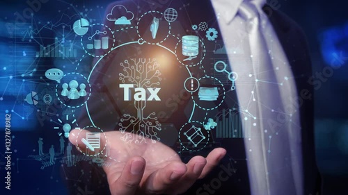 Tax Concept Video with Hand Holding TAX Word – Finance and Business Theme

