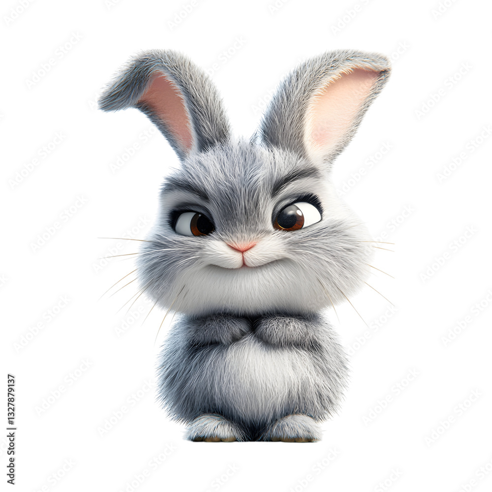 Obraz premium Fluffy 3D Cartoon Bunny with Droopy Ears and Big Nose Isolated on Transparent Background