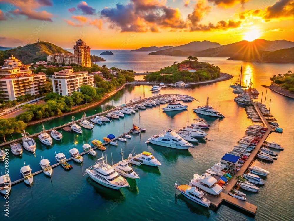 Fototapeta premium Ixtapa Marina Drone Aerial View: Luxury Yachts & Turquoise Waters