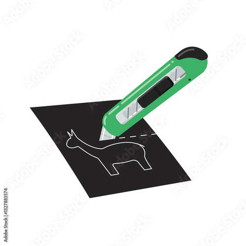 Crafting a detailed animal shape with a green utility knife in minimal vector art