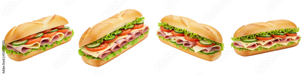 Set of Submarine Sandwich with Ham and Cheese Set of Submarine Sandwich with Ham and Cheese