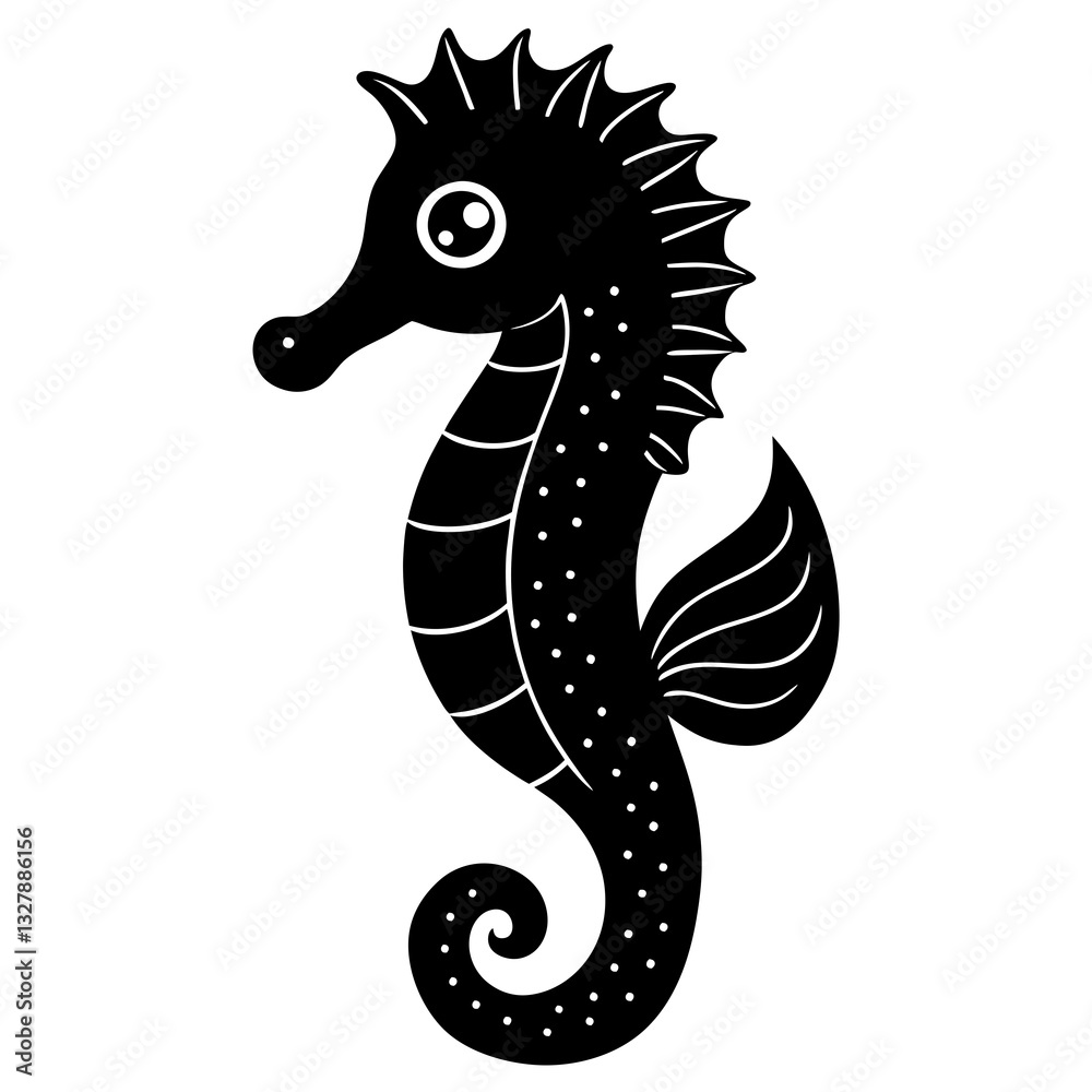 Fototapeta premium Cute Seahorse Black Silhouette Illustration - Vector Art