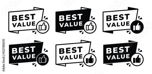 Best Value with Thumbs Up Badges Icons Black and White Color Vector Design Illustration