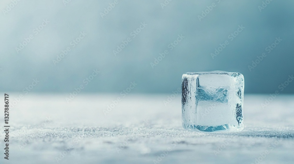 An ice cube sits atop a snow-covered ground, with a small piece of ice centered within it An ice cube sits atop a snow-covered ground, with a small piece of ice centered within it