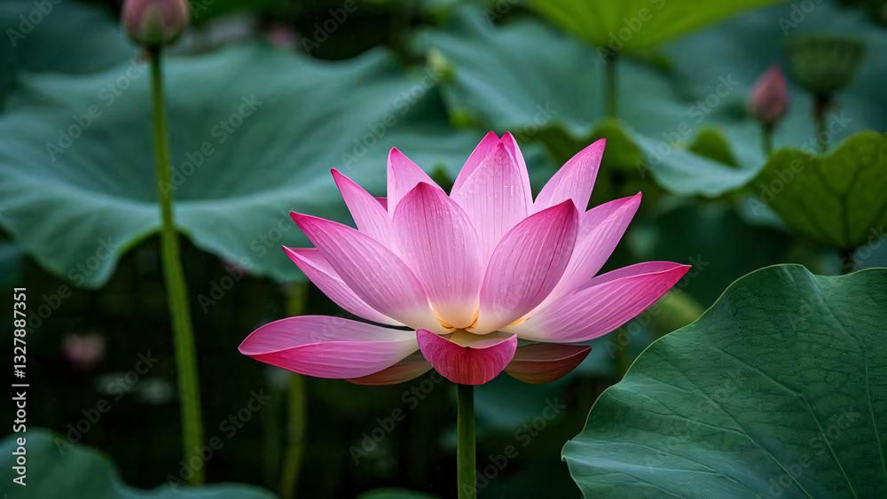 Beautiful pink lotus or water lily flowers blooming on pond background Beautiful pink lotus or water lily flowers blooming on pond background
