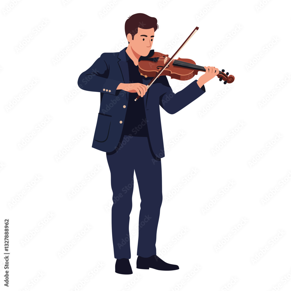 Musician playing violin in formal attire flat vector illustration Musician playing violin in formal attire flat vector illustration