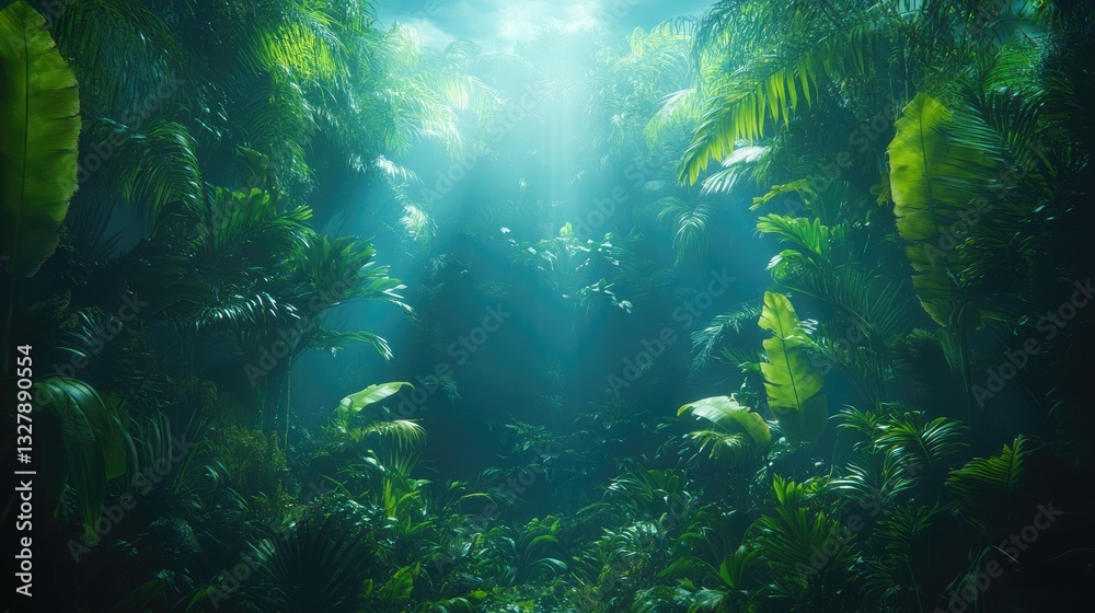 Lush, vibrant jungle interior scene Lush, vibrant jungle interior scene
