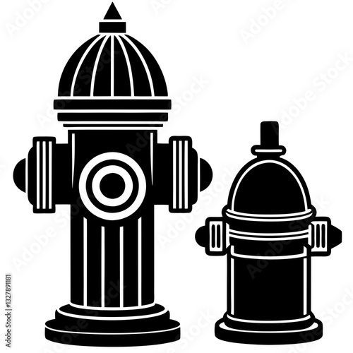 Fire Hydrants and Standpipe Black Vector Illustration