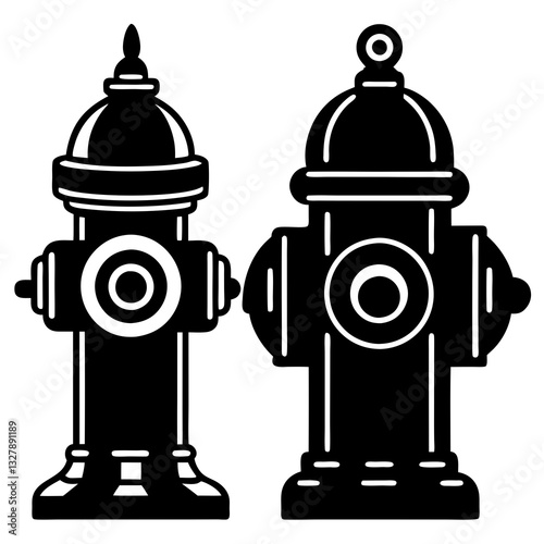 Fire Hydrants and Standpipe Black Vector Illustration