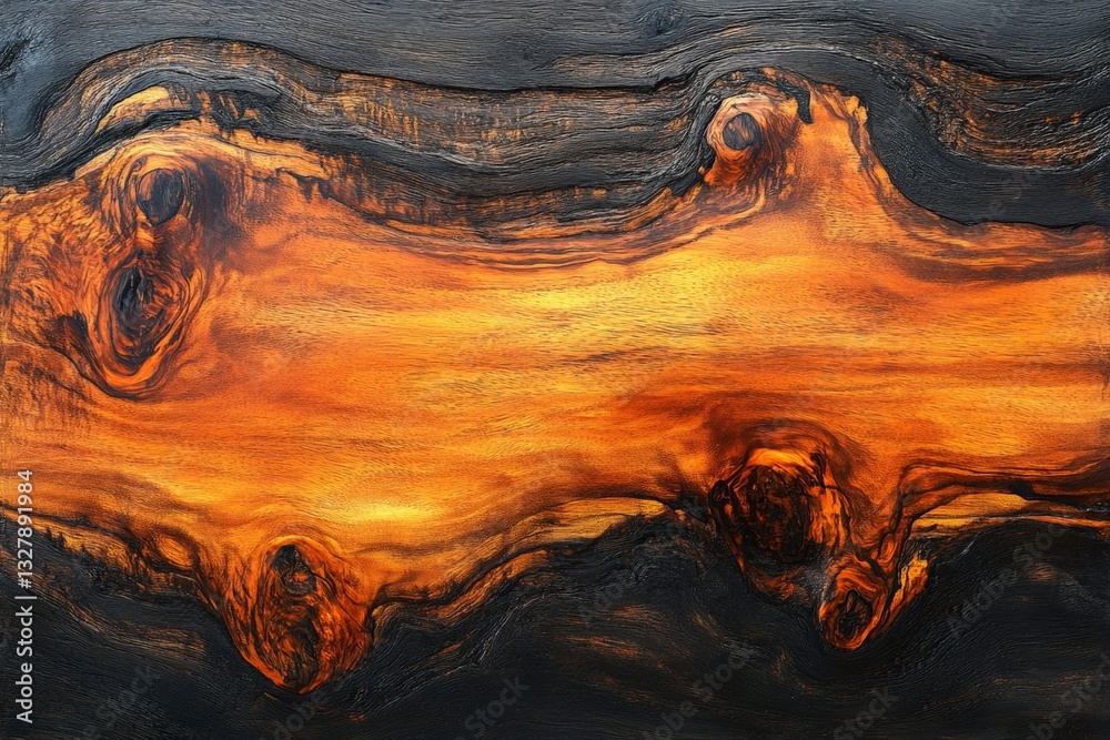 Wooden surface displaying intricate patterns and rich hues in warm amber and dark tones Wooden surface displaying intricate patterns and rich hues in warm amber and dark tones