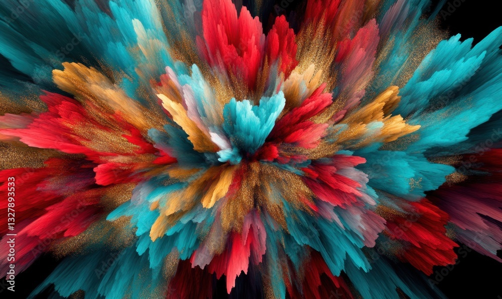 Colorful explosion burst on dark background, abstract design element Colorful explosion burst on dark background, abstract design element