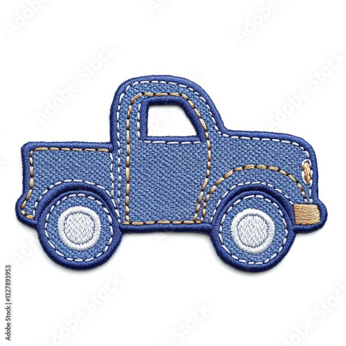 truck-Shaped Denim Patch with Realistic Texture on White Background