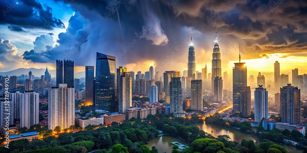 Obraz premium Kuala Lumpur Monsoon Rain: 4K Timelapse Cityscape - Dramatic Night & Day Views
