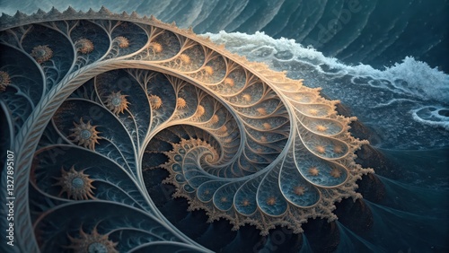 Intricate spirally pattern showcasing digital evolution in fractals with seamless design elements photo