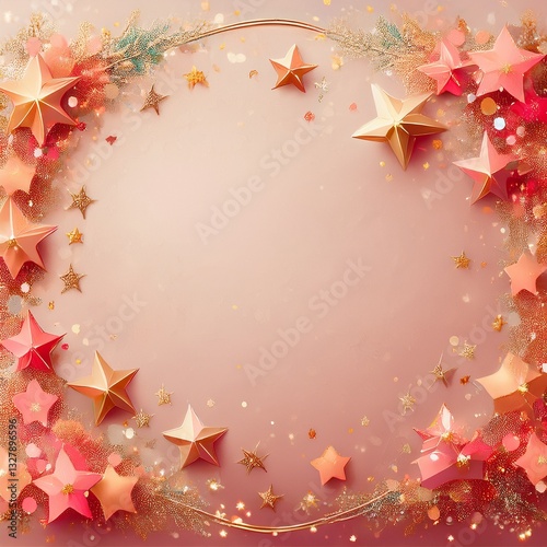 Fancy border frame of stars and glitter sparkle confetti background with copy space