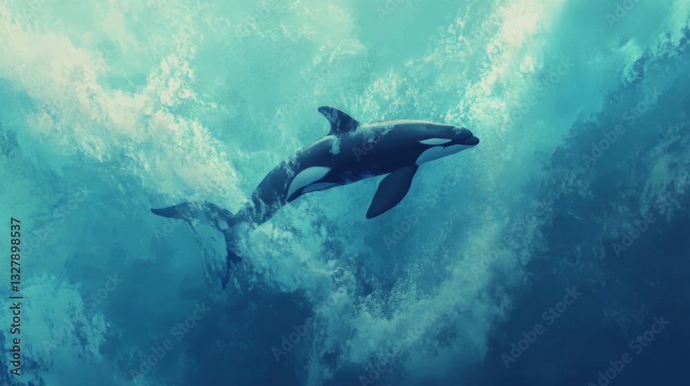 Obraz premium Orca Leaping Through Ocean Waves