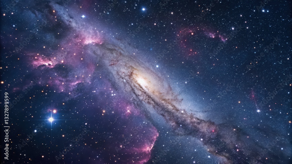 Naklejka premium Breathtaking galaxy with a radiant star illuminating the cosmic background of the universe