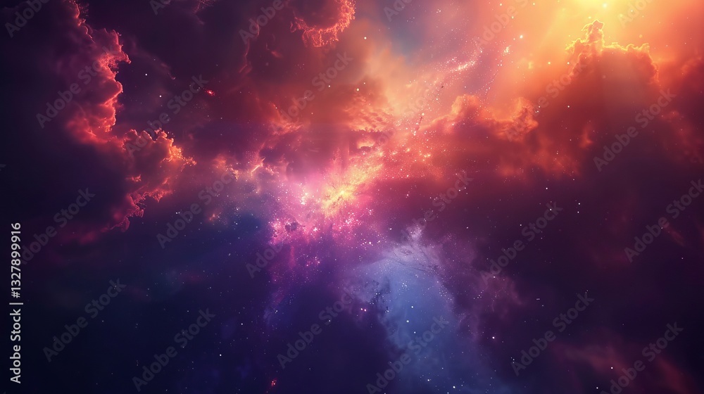 Fototapeta premium A vibrant cosmic scene showcasing colorful nebulas and distant stars in deep space.