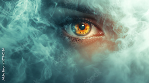 A single eye emerging from a misty background, embodying the concept of foresight.
