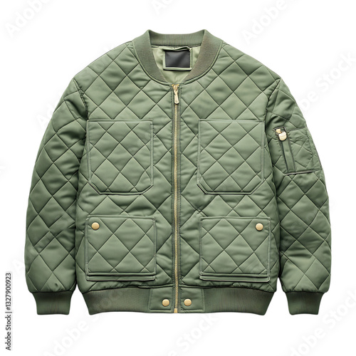 A Lightweight Quilted Jacket in Pastel Green Isolated on Transparent Background