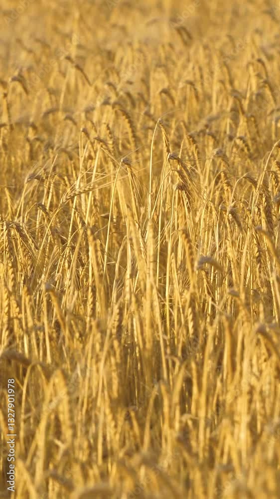 Golden dry wheat field waving on wind agriculture ripe farm harvest rural growth closeup. Yellow cereal seed stem barley cultivated bright crop countryside landscape mature grain autumn organic plant Golden dry wheat field waving on wind agriculture ripe farm harvest rural growth closeup. Yellow cereal seed stem barley cultivated bright crop countryside landscape mature grain autumn organic plant