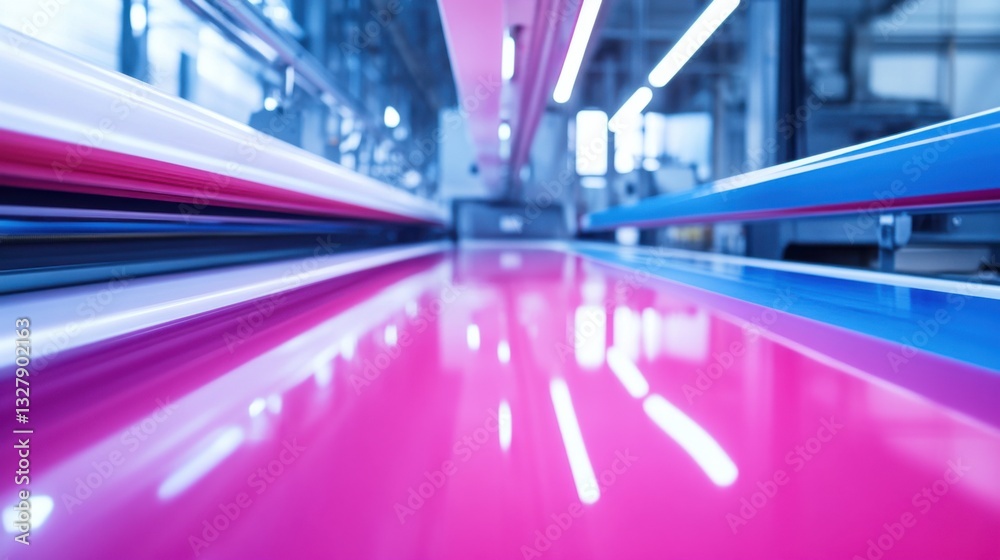 Fototapeta premium Vibrant Printing Process with Colorful Inks in Factory Environment