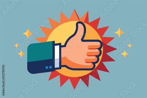 Illustration of a colorful thumbs up gesture on a flat background celebrating positivity and encouragement in fun design