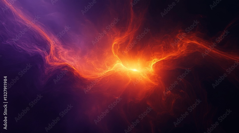 Fototapeta premium Abstract Cosmic Energy Background with Vibrant Orange and Purple Glowing Nebula