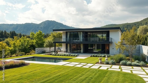 Wallpaper Mural Exterior of a stunning modern house surrounded by a lush garden and outdoor seating area, design, contemporary Torontodigital.ca