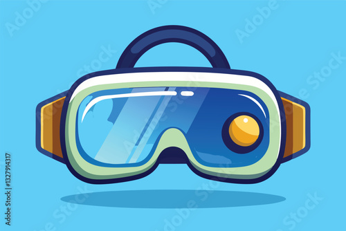 Colorful vector illustration of a modern pair of virtual reality goggles designed for immersive gaming experiences at home or in the arcade