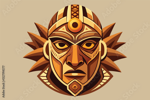 Intricate vector illustration of a tribal mask representing cultural heritage and artistry inspired by ancient civilizations