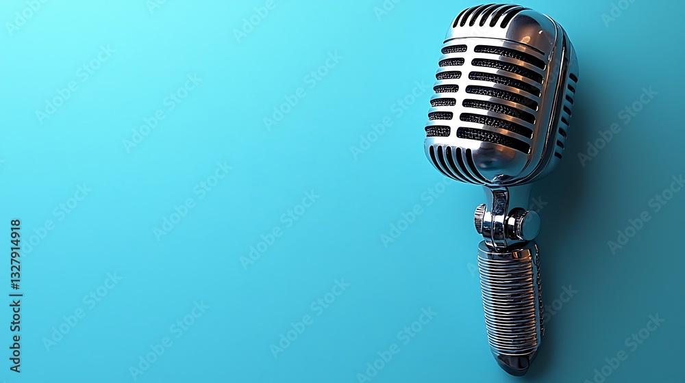 Fototapeta premium Vintage Microphone on Turquoise Background Perfect for Podcast Design