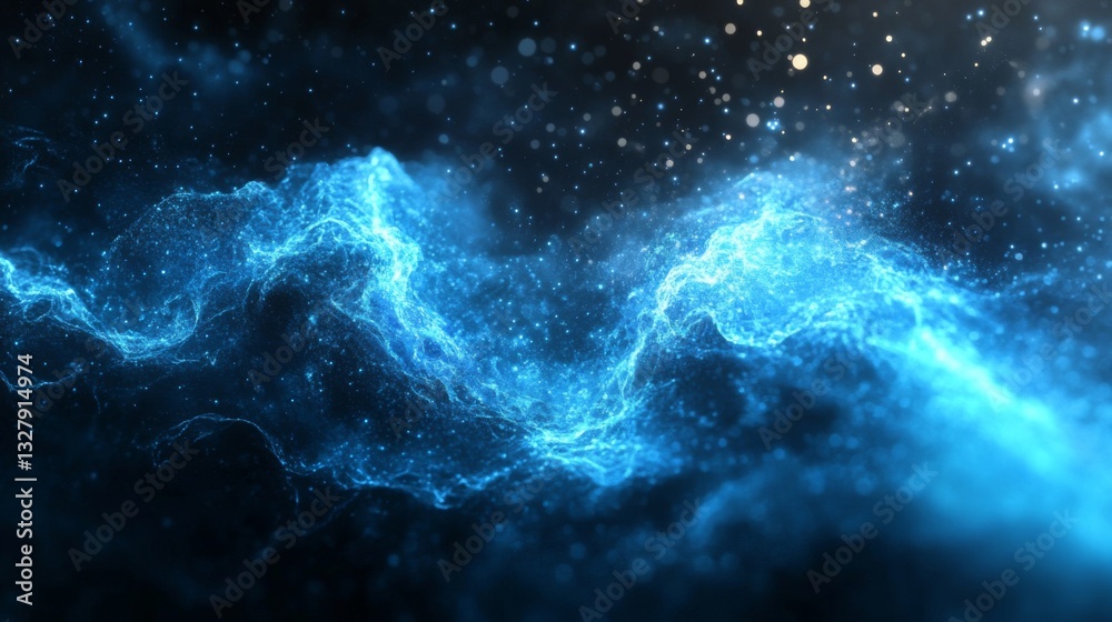 Abstract Blue Energy Wave Background with Glowing Particles Abstract Blue Energy Wave Background with Glowing Particles