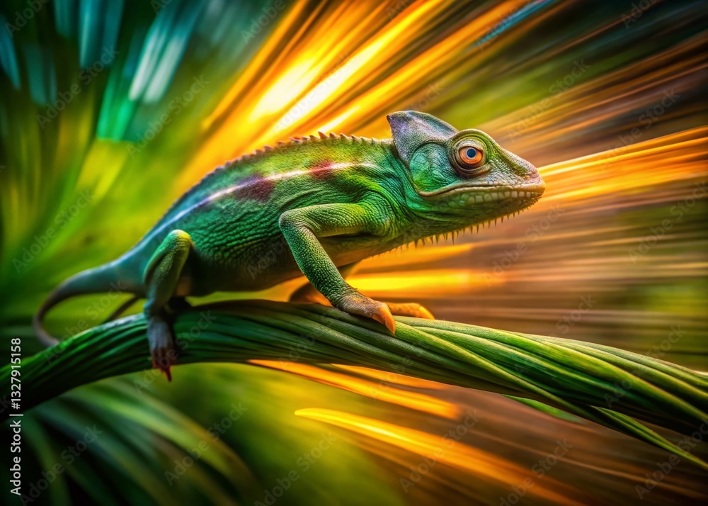 Fototapeta premium Long Exposure Photo of Invasive Chameleon in Indonesian Jungle