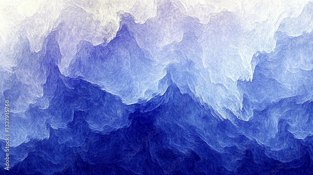 Abstract blue and white fractal landscape, resembling mountains or clouds. Abstract blue and white fractal landscape, resembling mountains or clouds.