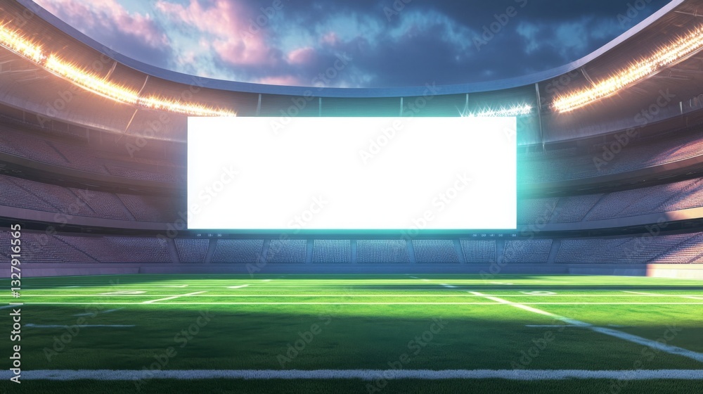 Fototapeta premium Empty Football Stadium at Night with Blank Jumbotron