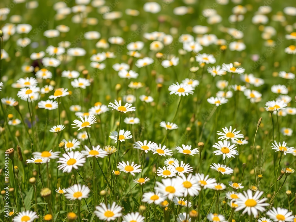 Fototapeta premium Beautiful white daisy flowers basking in the sunlight on a clear summer day, fragrant, blossoms