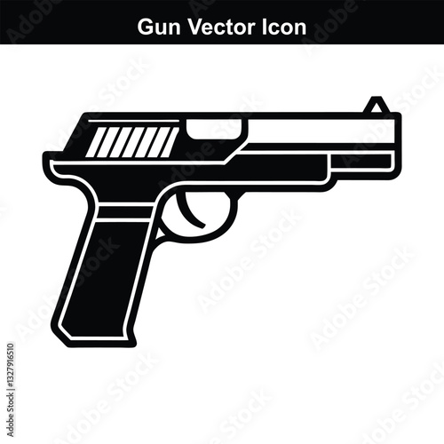 Black pistol with bullets isolated on white background