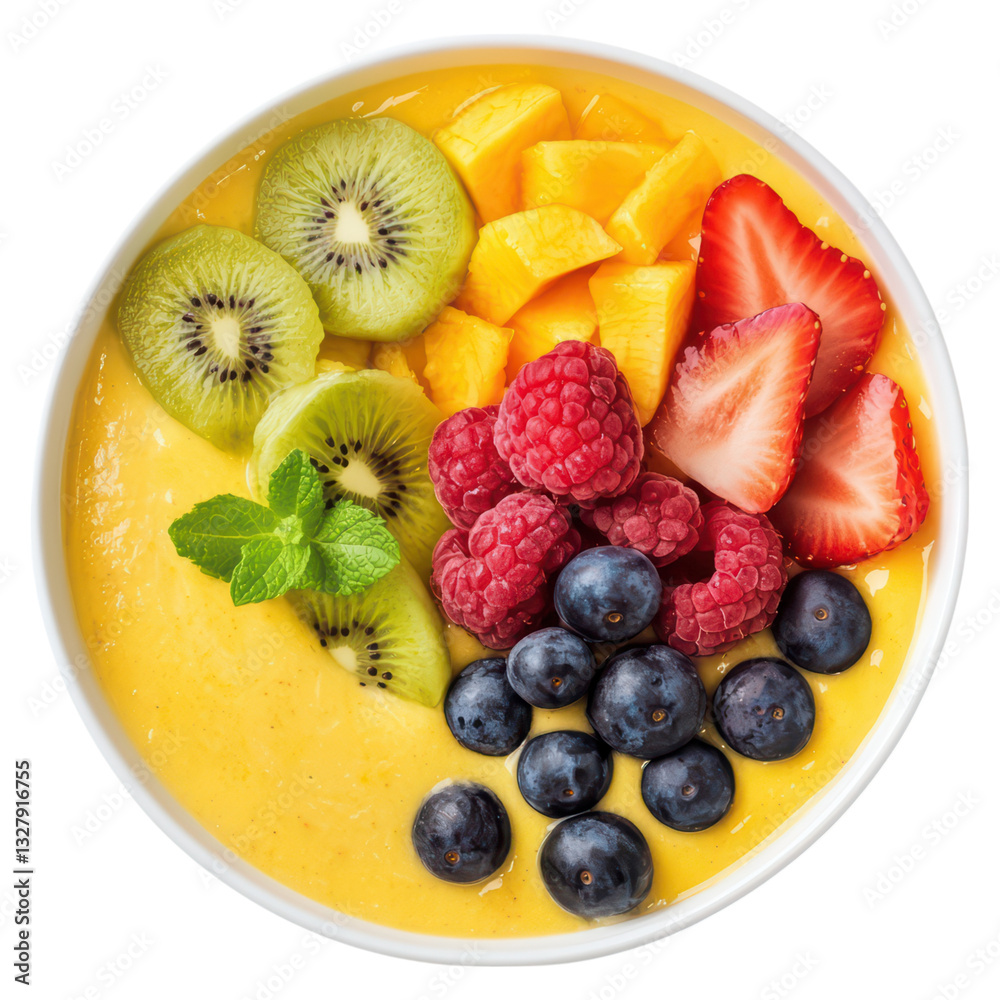 Fresh Nutritious Smoothie Bowl with Fruits and Colorful Toppings for a Healthy Snack, isolated on transparent background. Fresh Nutritious Smoothie Bowl with Fruits and Colorful Toppings for a Healthy Snack, isolated on transparent background.