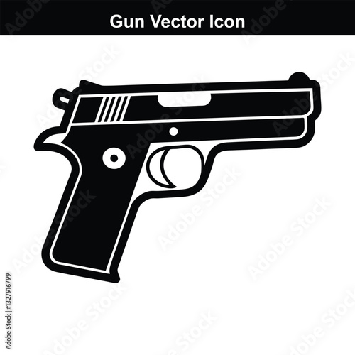 Black pistol with bullets isolated on white background