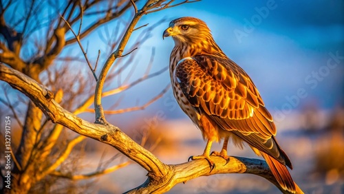 Long-legged Buzzard Silhouette, Tal Chhapar Sanctuary, Rajasthan, India photo