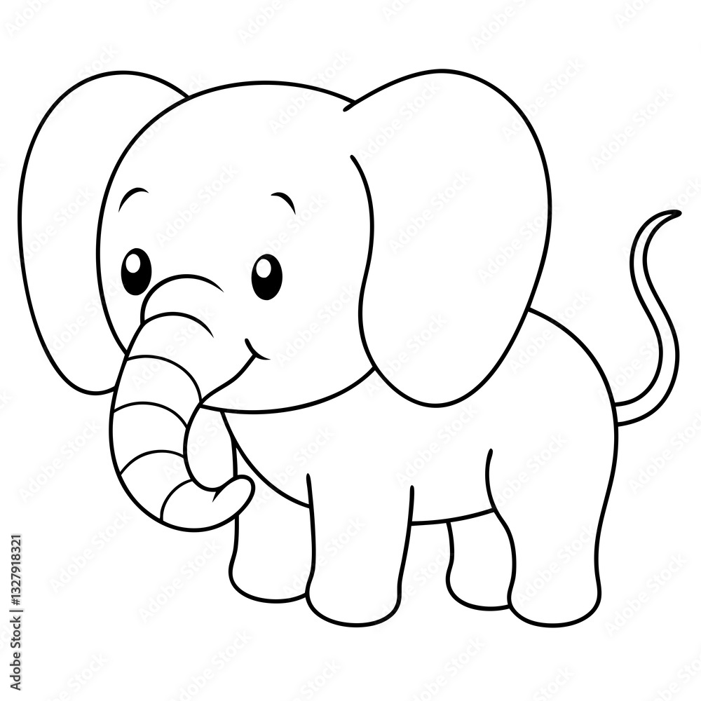 Naklejka premium Smiling Elephant Coloring Page Line Art for Kids – Fun and Playful Design