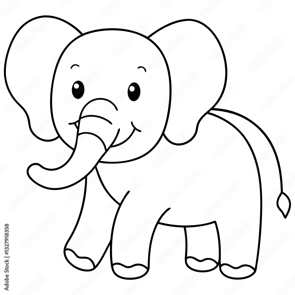 Naklejka premium Smiling Elephant Coloring Page Line Art for Kids – Fun and Playful Design