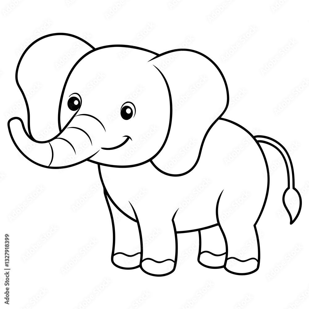 Naklejka premium Smiling Elephant Coloring Page Line Art for Kids – Fun and Playful Design