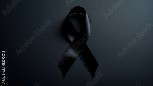 Black ribbon with space for text against a dark backdrop, viewed from above.