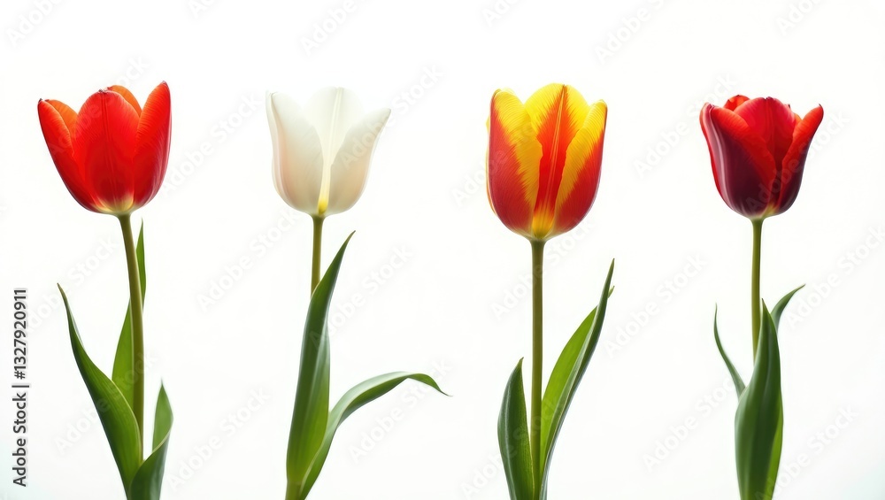 Set of isolated spring tulip flowers on white background Set of isolated spring tulip flowers on white background