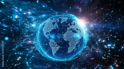 Digital Earth Global Network: Futuristic Blue Abstract Background
