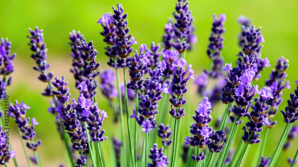 Obraz premium Vibrant purple lavender blossoms in a garden